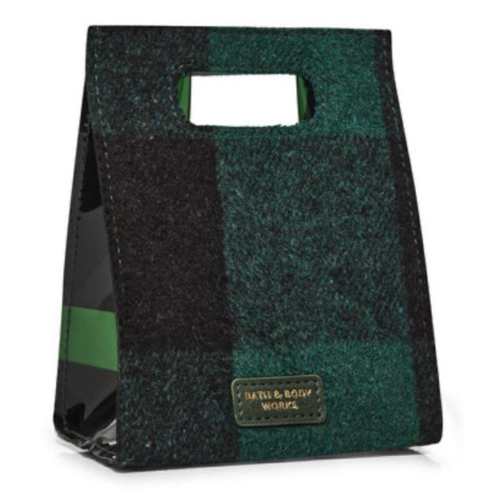 Bath and Body Works Green Black Buffalo Plaid Mini Tote Gift Bag One Size